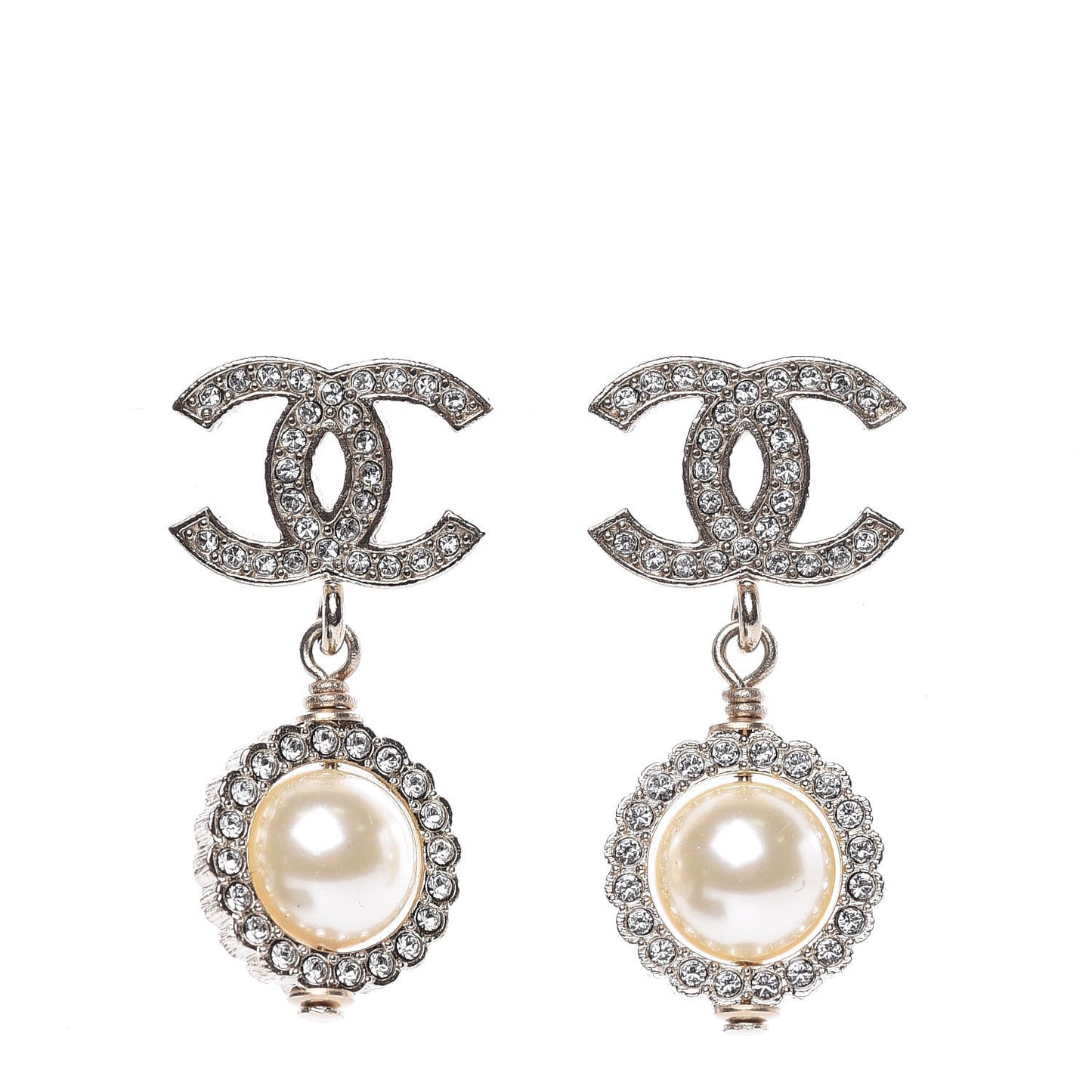 Crystal Pearl CC Lace Camellia Earrings Gold