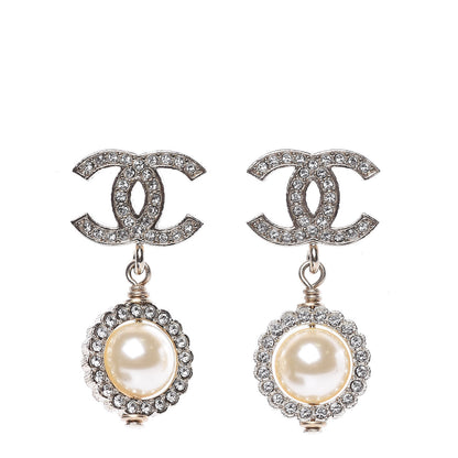 Chanel Crystal Pearl CC Lace Camellia Earrings Gold 1 of 5
