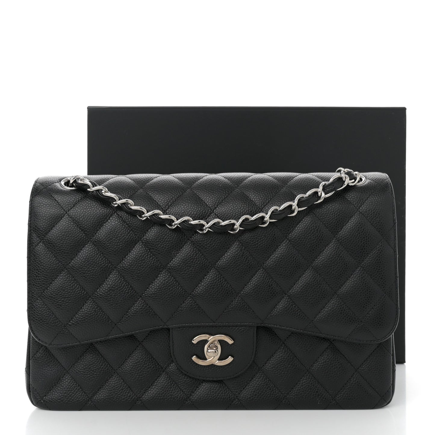 Caviar Quilted Jumbo Double Flap Black