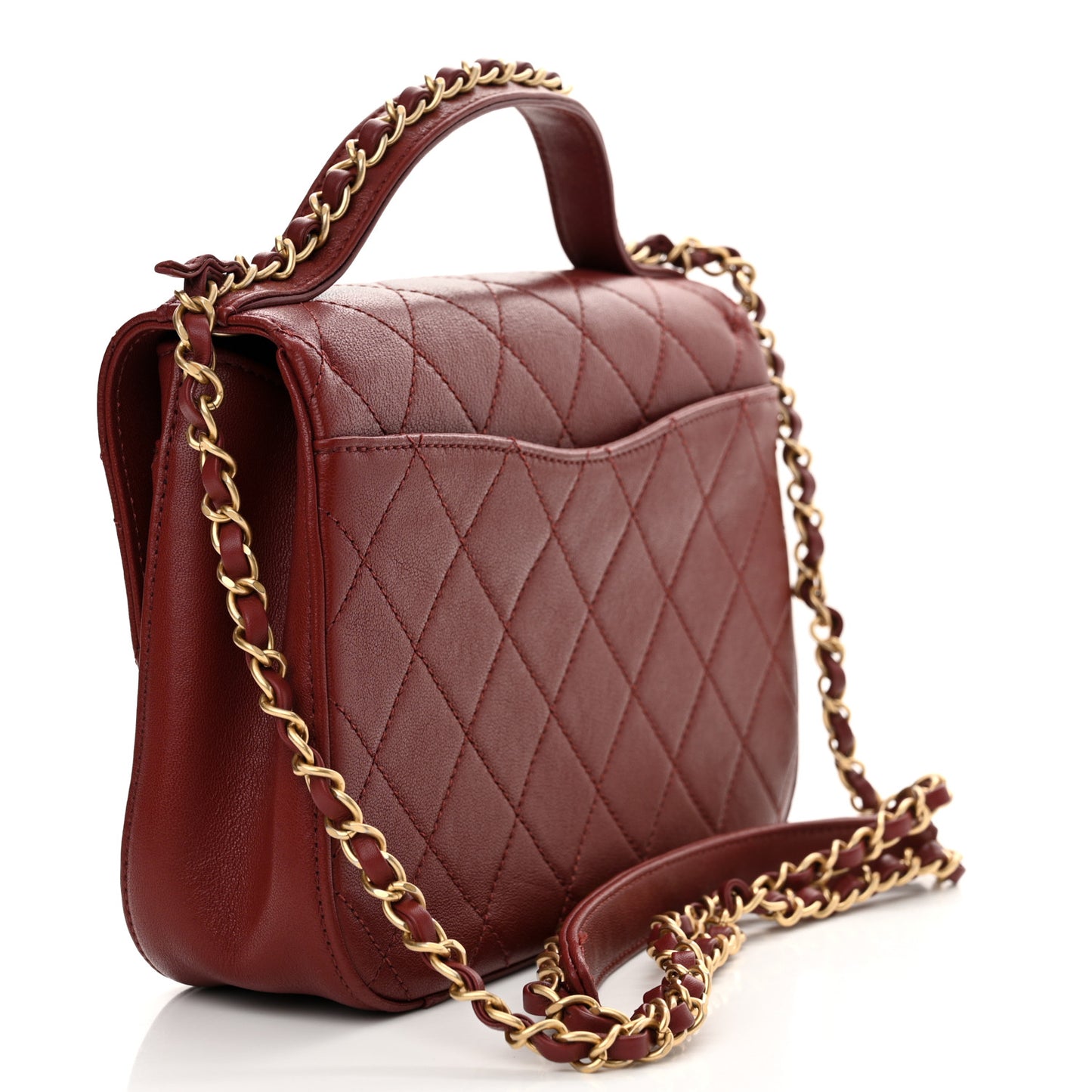 Lambskin Quilted Chain Infinity Top Handle Flap Burgundy