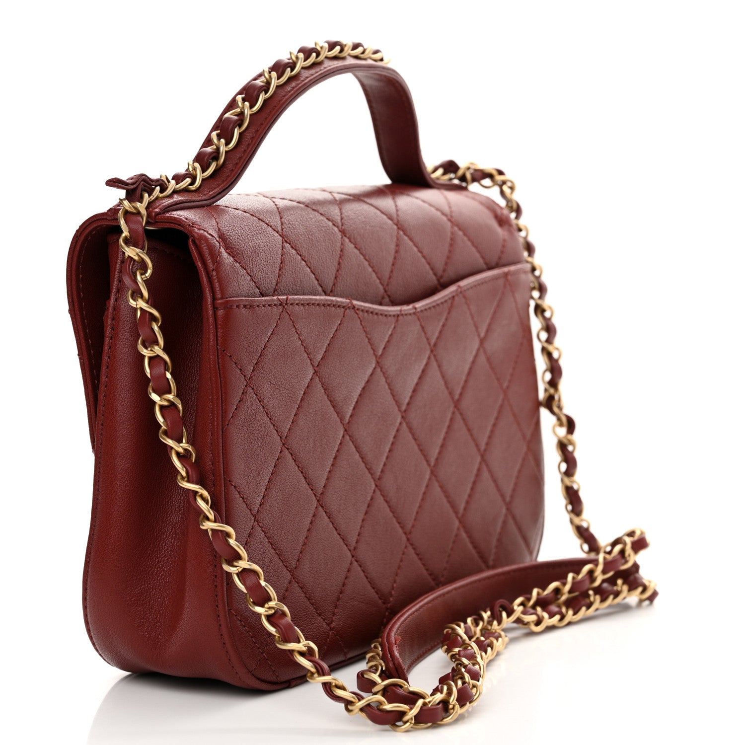 Chanel Lambskin Quilted Chain Infinity Top Handle Flap Burgundy 3 of 12
