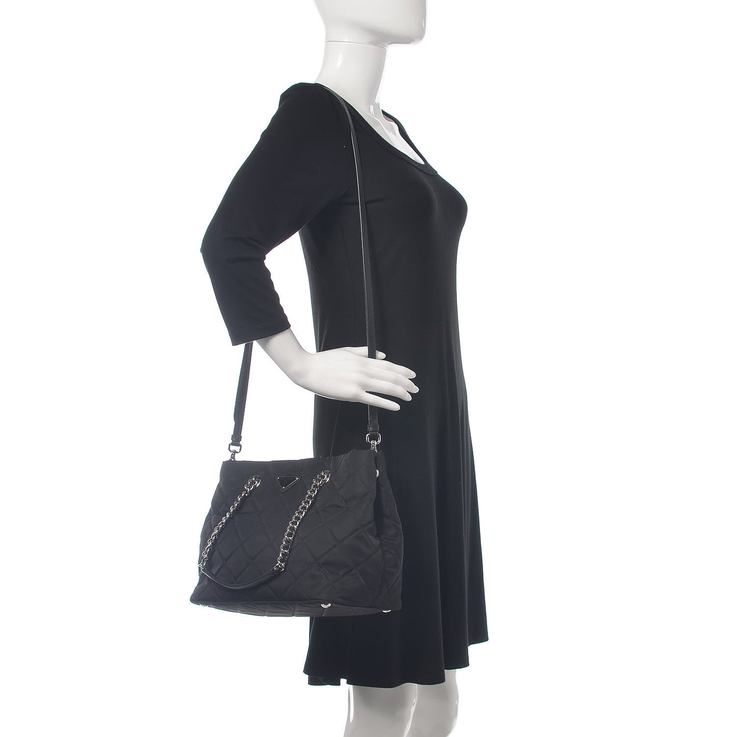 Nylon Tessuto Impuntu Quilted Shoulder Bag Black