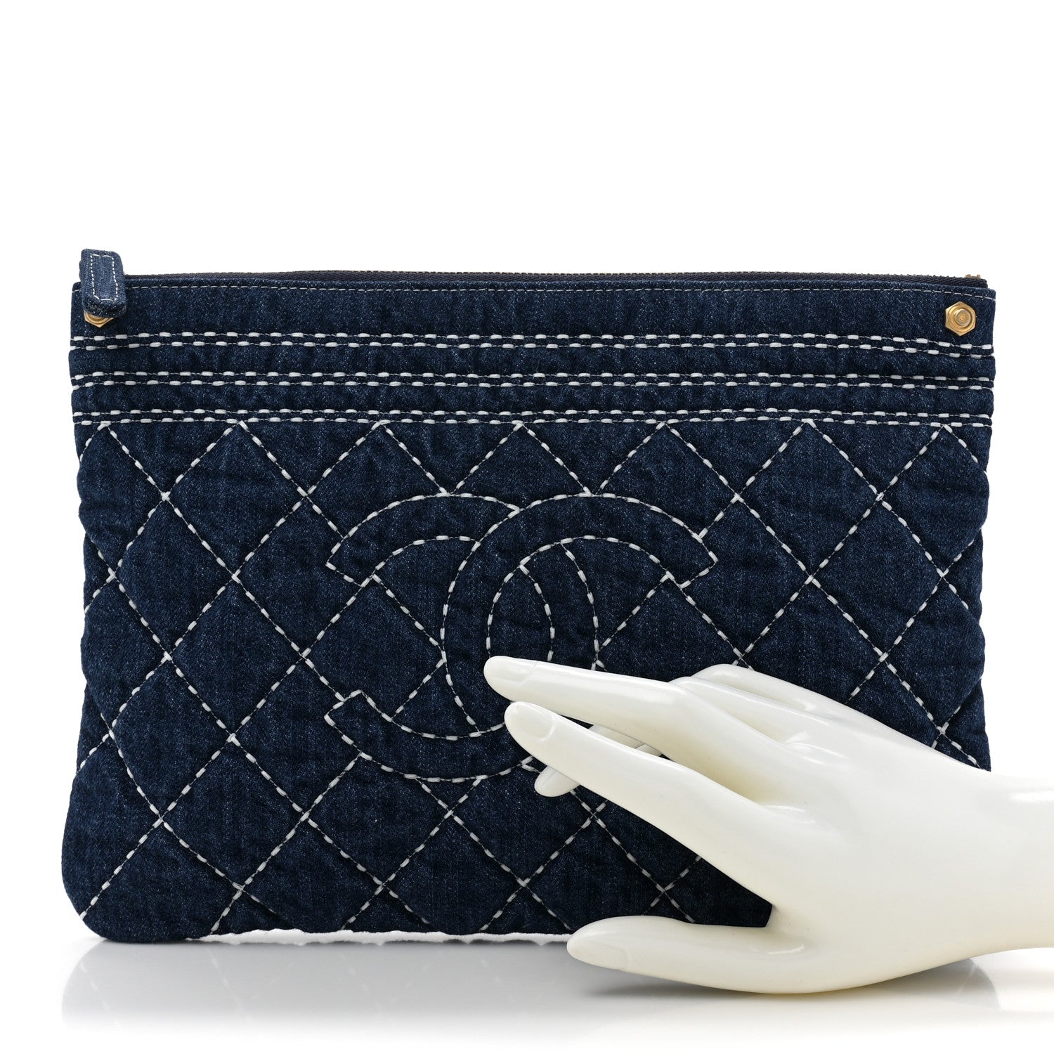 Chanel Denim Quilted Cosmetic Case Blue 2 of 10
