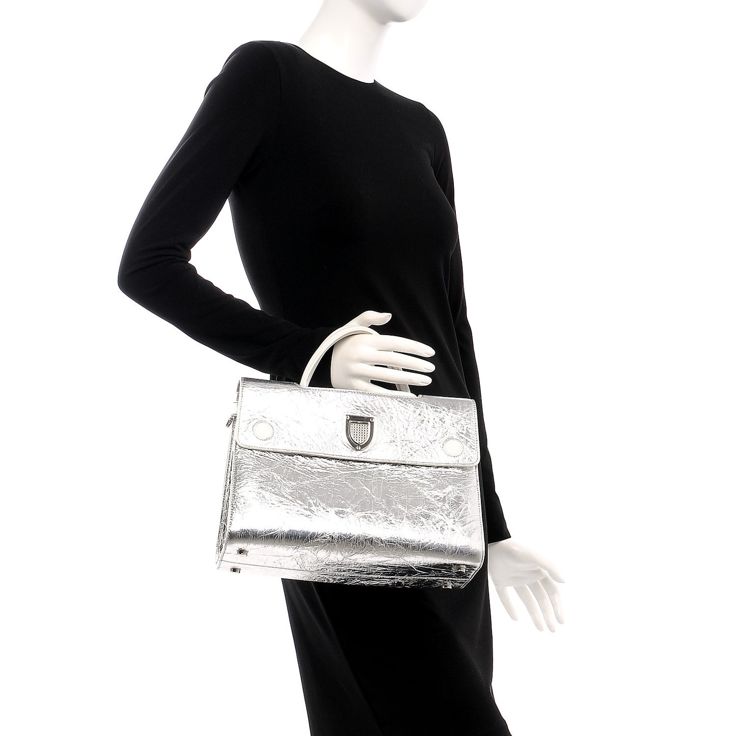 Metallic Calfskin Medium Diorever Flap Silver