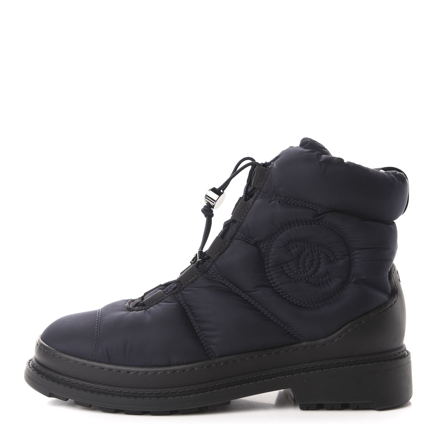Chanel Nylon CC Short Boots 37.5 Navy Black 1 of 8