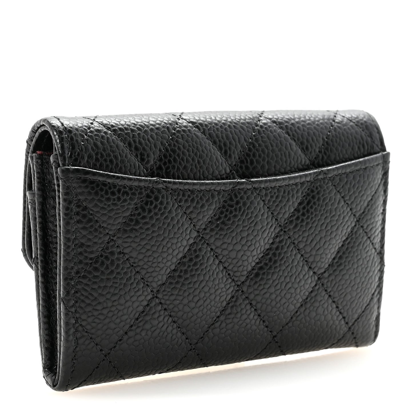 Caviar Quilted Flap Card Holder Wallet Black