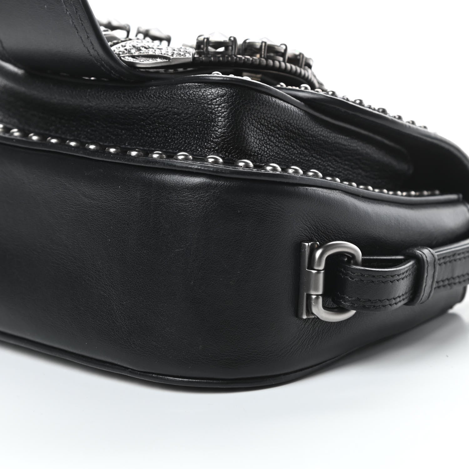 Miu Miu Goatskin Madras Soft Calfskin Crystal Embellished Dahlia Shoulder Bag Black 10 of 12