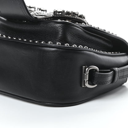 Miu Miu Goatskin Madras Soft Calfskin Crystal Embellished Dahlia Shoulder Bag Black 10 of 12