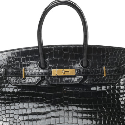 Hermes Shiny Porosus Crocodile Birkin 35 Black 26 of 30