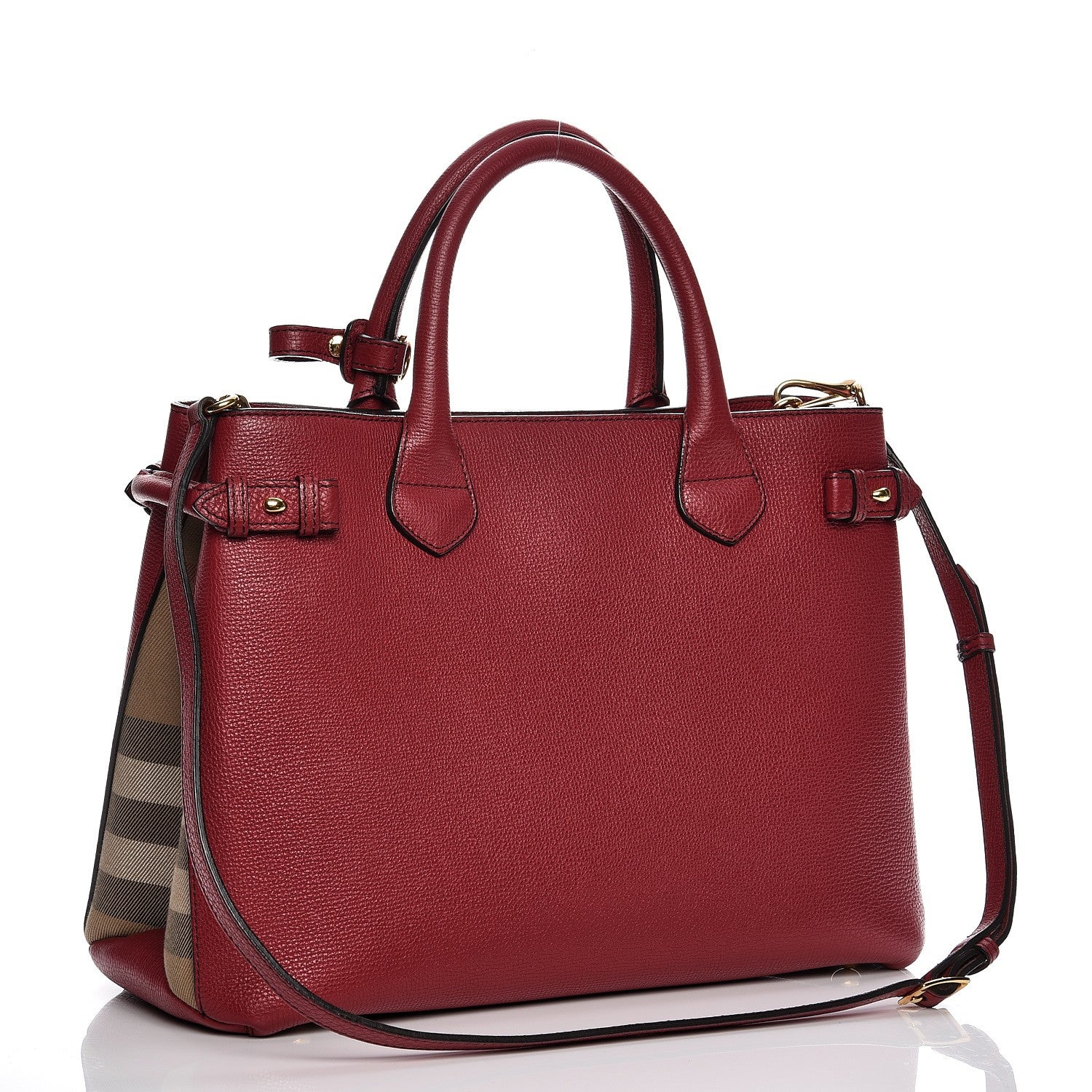 Burberry Derby Calfskin House Check Medium Banner Tote Russet Red 4 of 9
