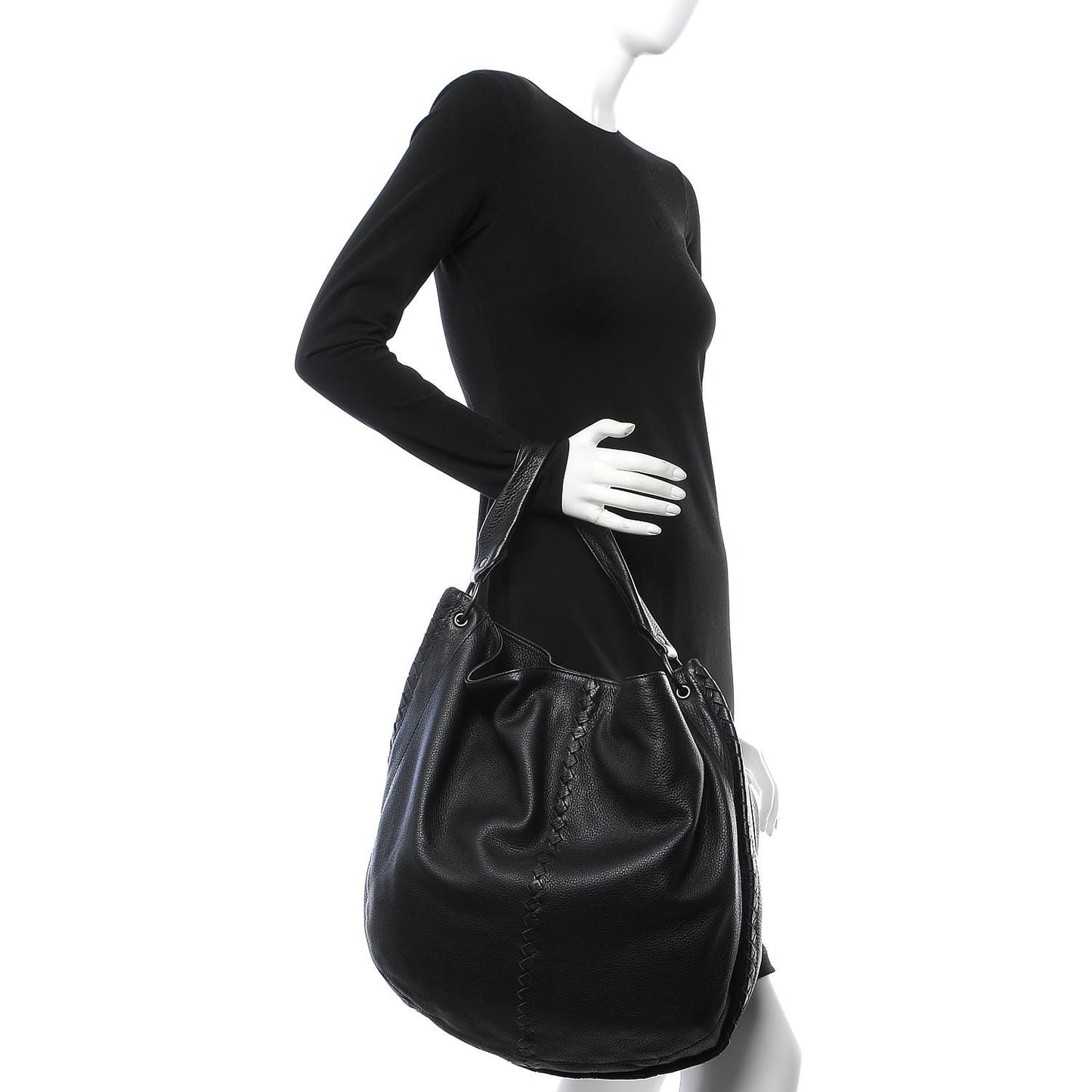 Waxed Cervo Deerskin Large Loop Hobo Black