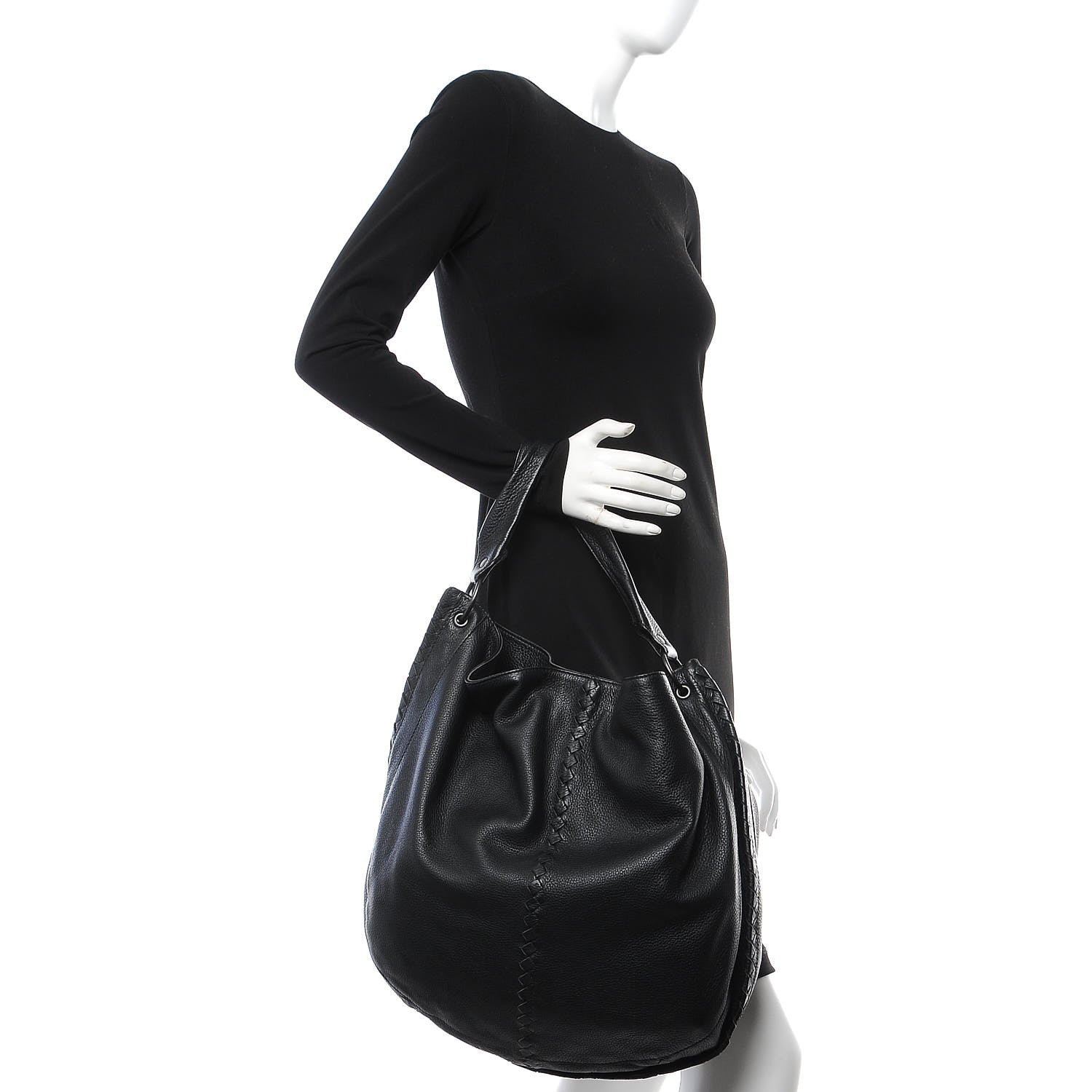 Bottega Veneta Waxed Cervo Deerskin Large Loop Hobo Black 2 of 9