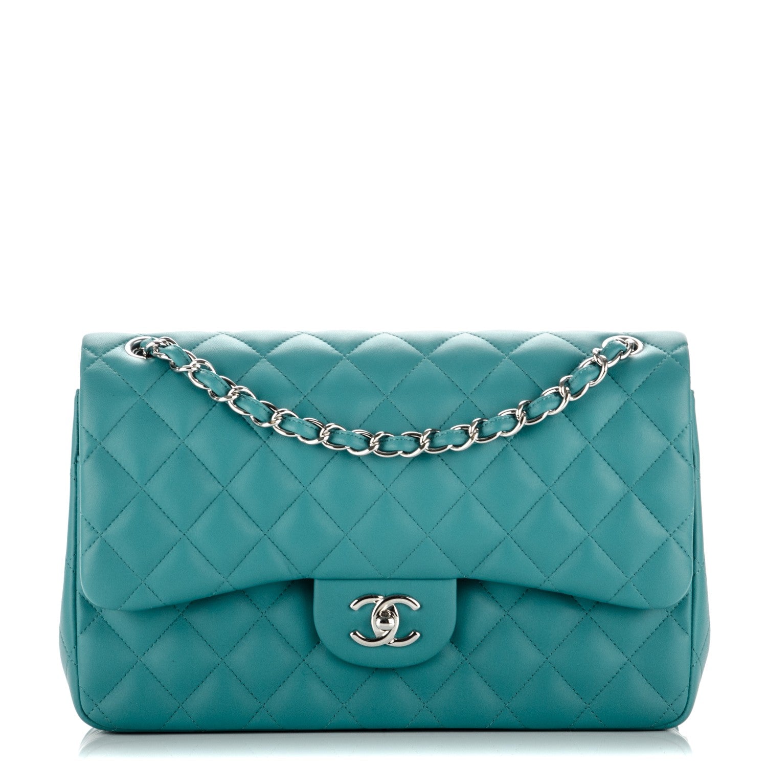 Chanel Lambskin Quilted Jumbo Double Flap Turquoise 1 of 8