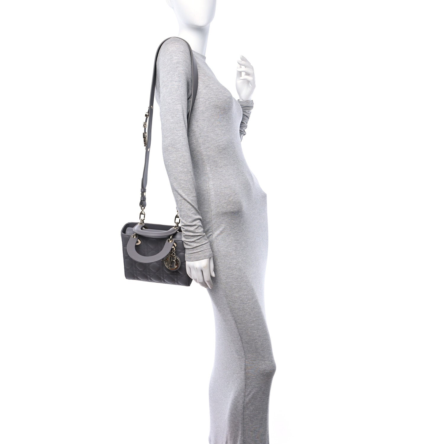 Christian Dior Lambskin Cannage Small My ABCDior Lady Dior Grey 2 of 11