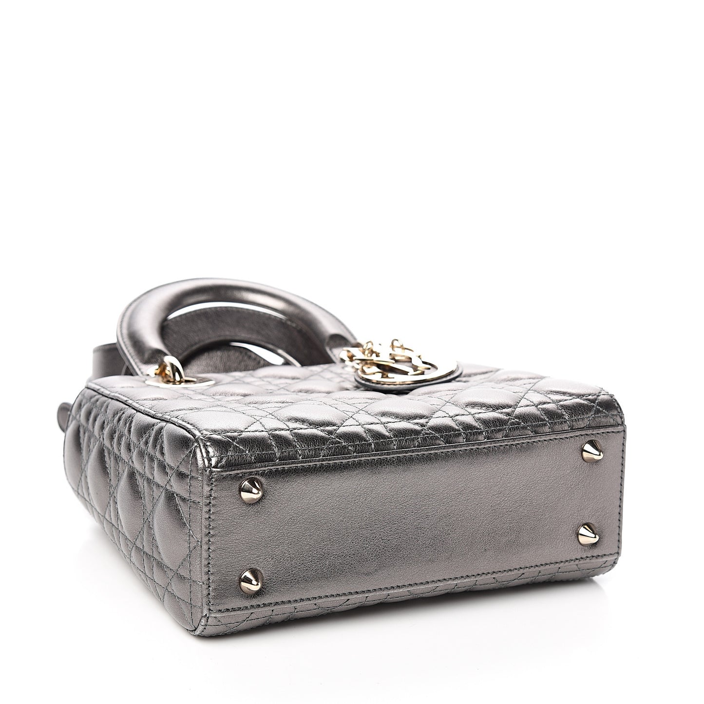 Metallic Grained Calfskin Cannage Small Lady Dior Gunmetal