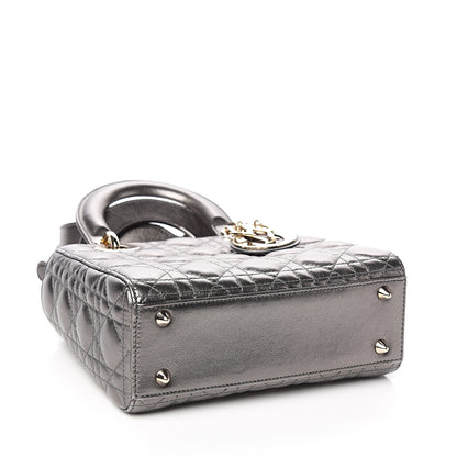 Christian Dior Metallic Grained Calfskin Cannage Small Lady Dior Gunmetal 3 of 10