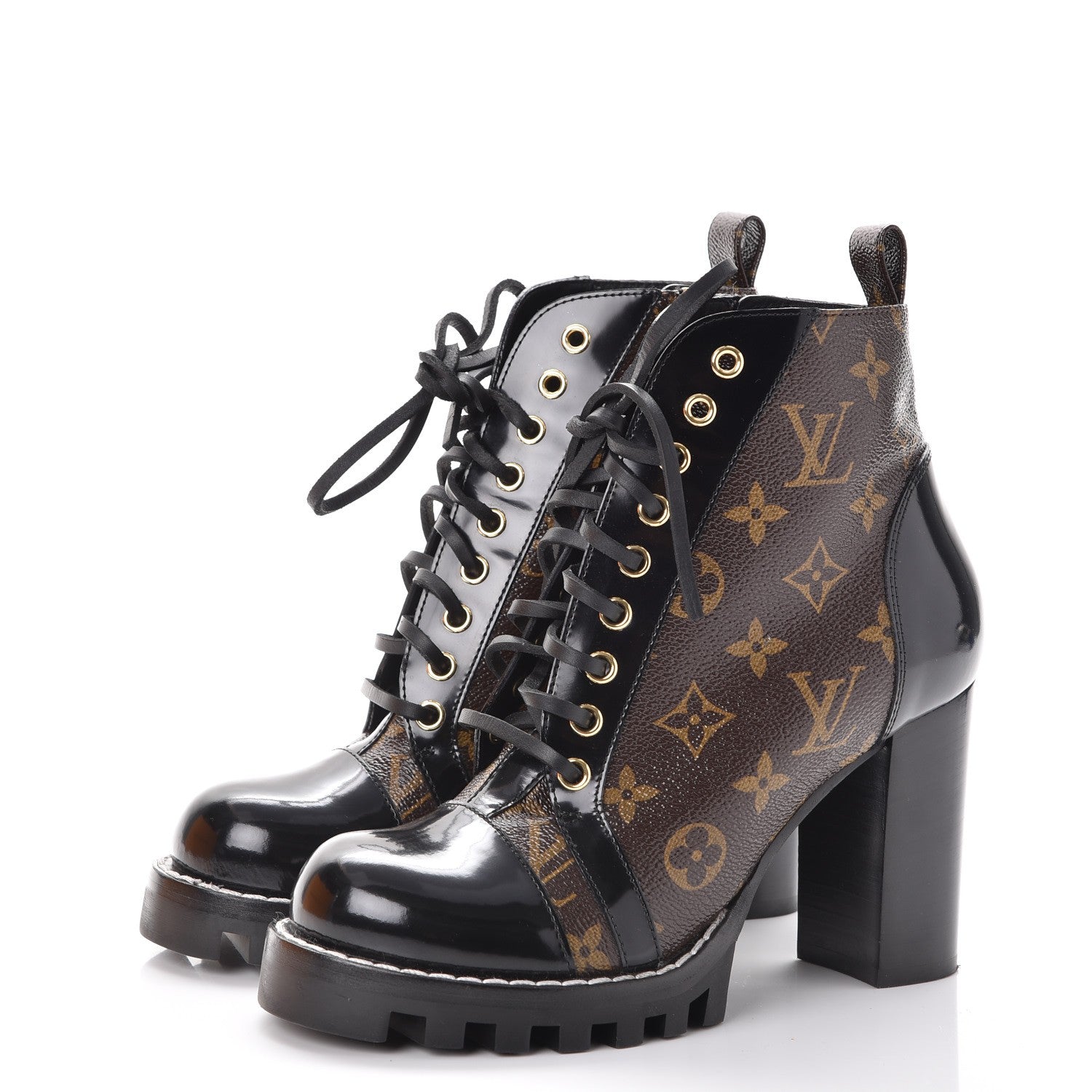 Louis Vuitton Patent Calfskin Monogram Star Trail Ankle Boots 37.5 Black 3 of 10