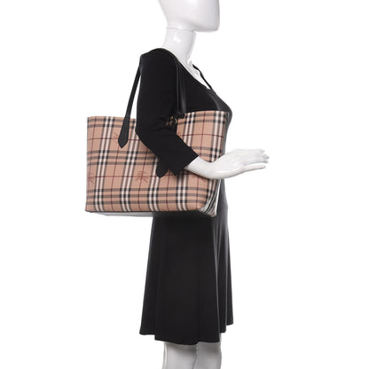 Burberry Grainy Calfskin Haymarket Check Medium Reversible Tote Black 2 of 18