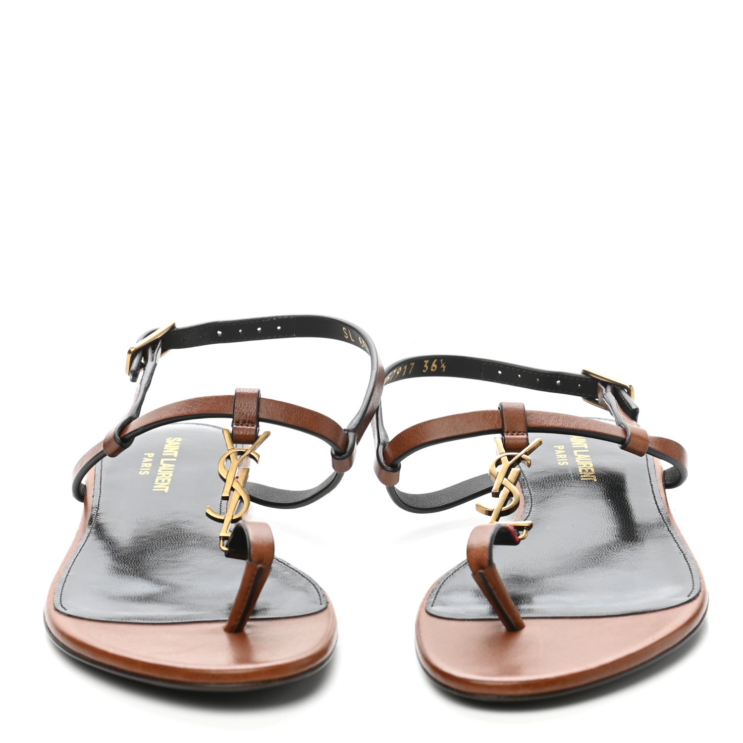 Saint Laurent Calfskin Cassandra Monogram Sandals 36.5 Brown 2 of 8