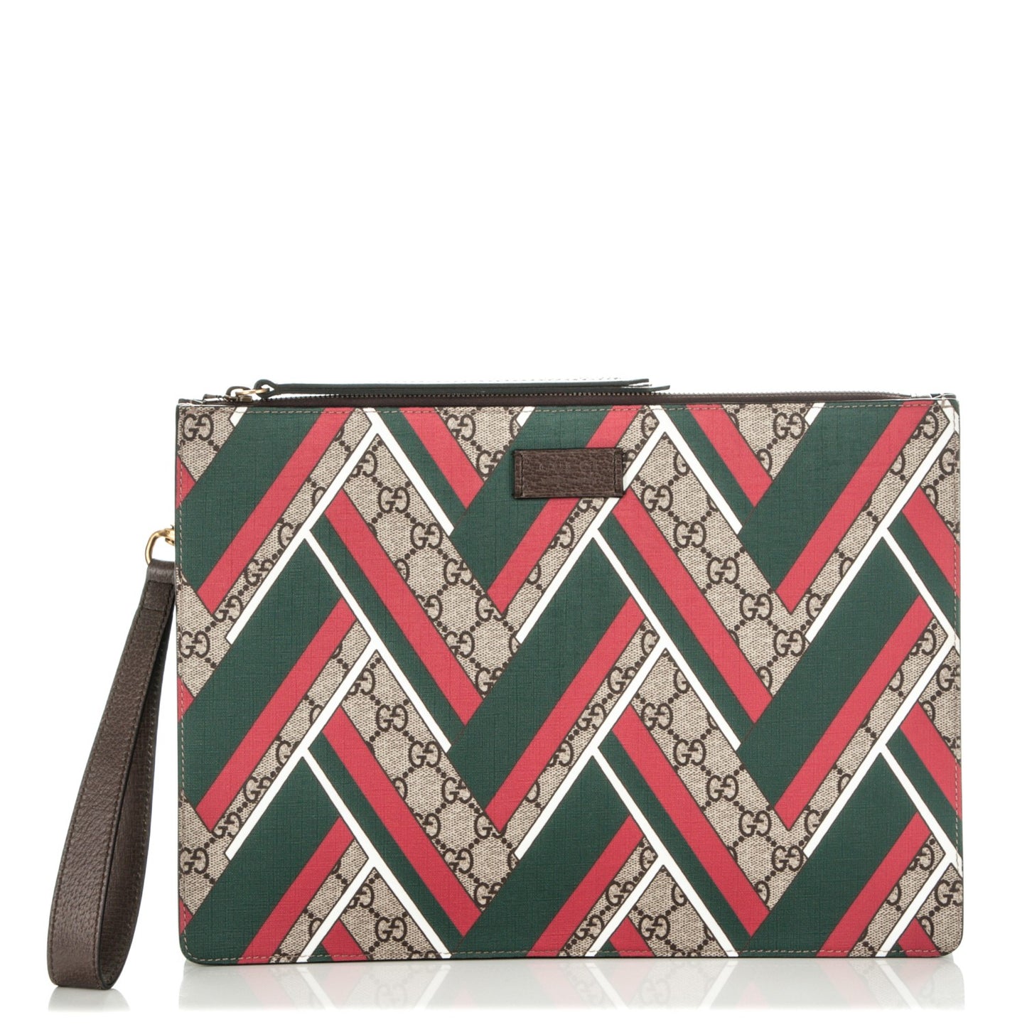 GG Supreme Monogram Chevron Medium Documents Holder Beige Green Red New Acero