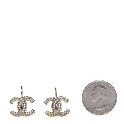 Chanel Crystal Pearl CC Dangle Earrings Gold 2 of 8