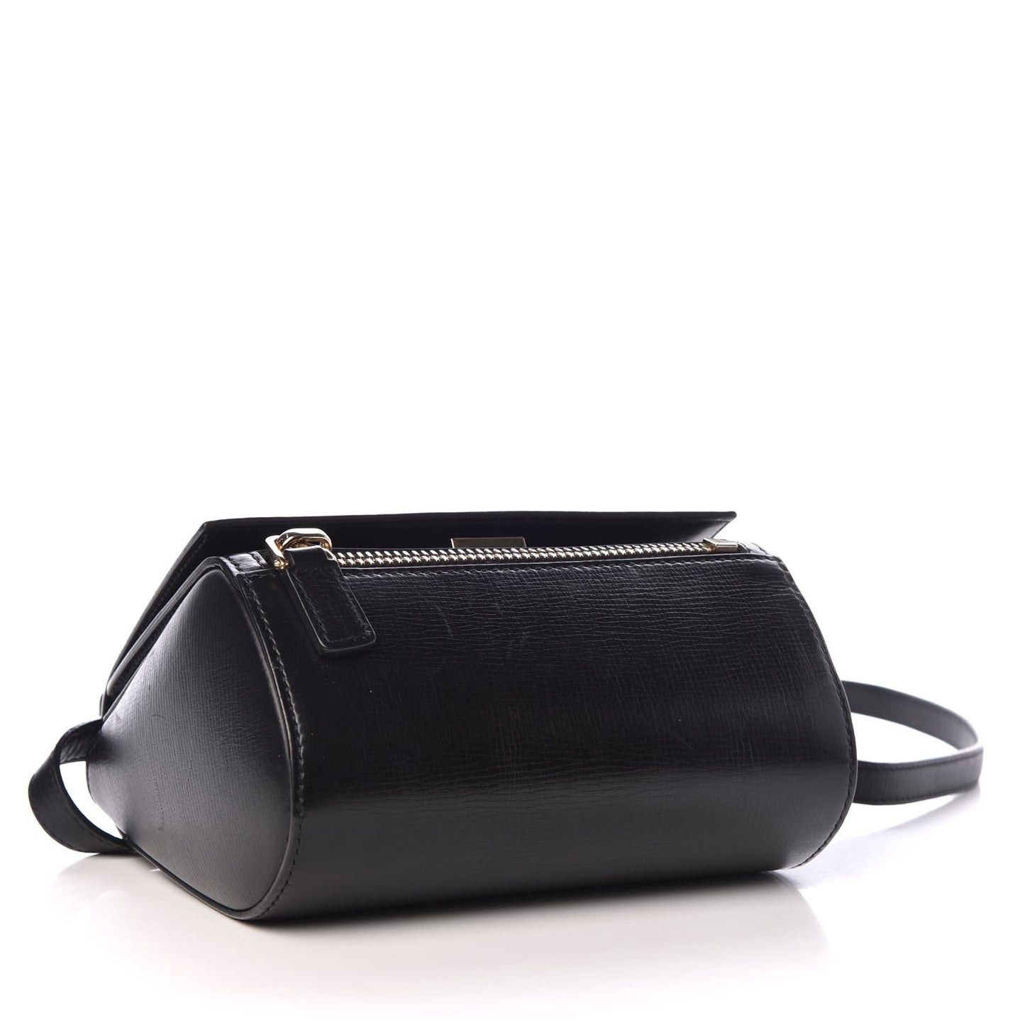 Textured Calfskin Mini Pandora Box Crossbody Bag Black