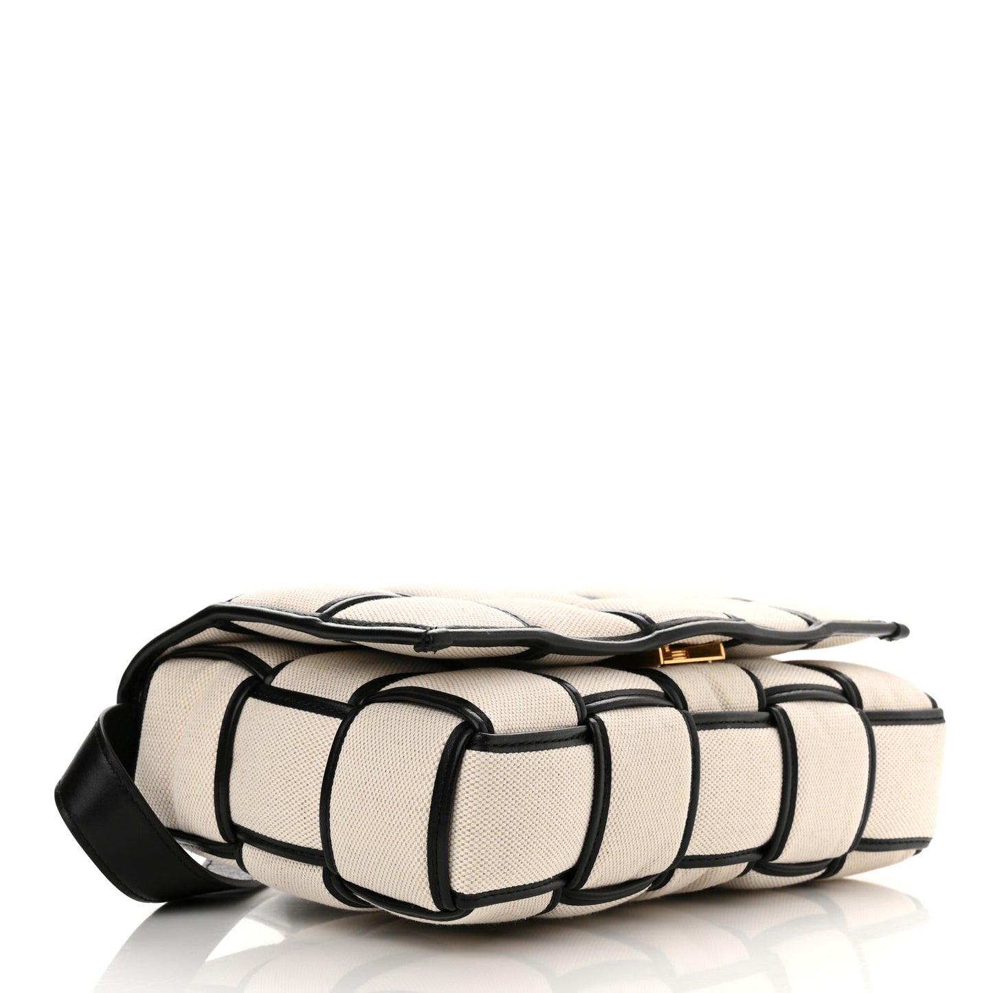 Canvas Intrecciato Padded Cassette Crossbody Bag Natural Black