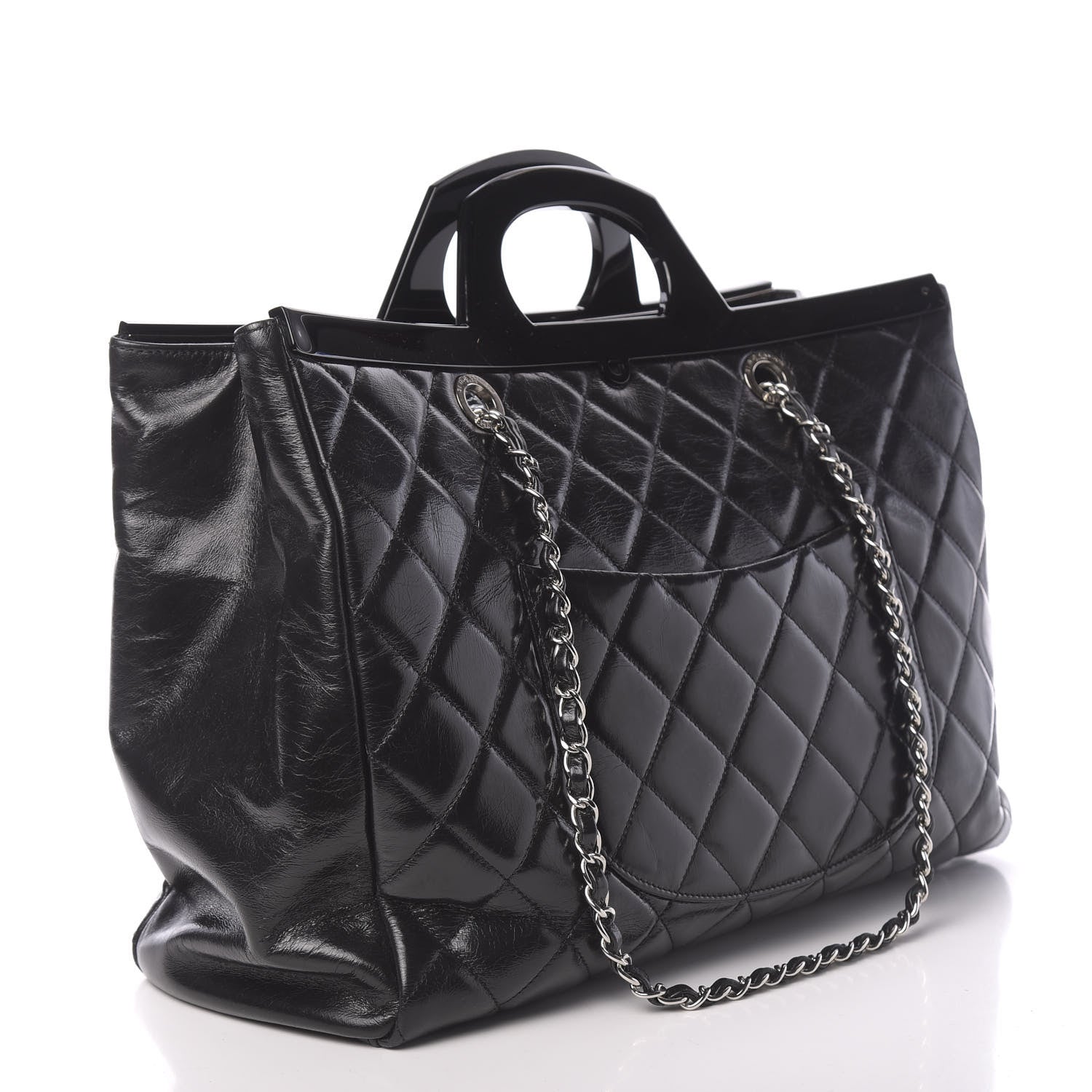 Chanel Glazed Calfskin Quilted Large CC Delivery Tote Black 2 of 9