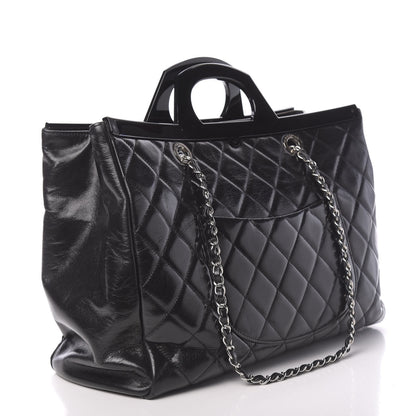 Chanel Glazed Calfskin Quilted Large CC Delivery Tote Black 2 of 9