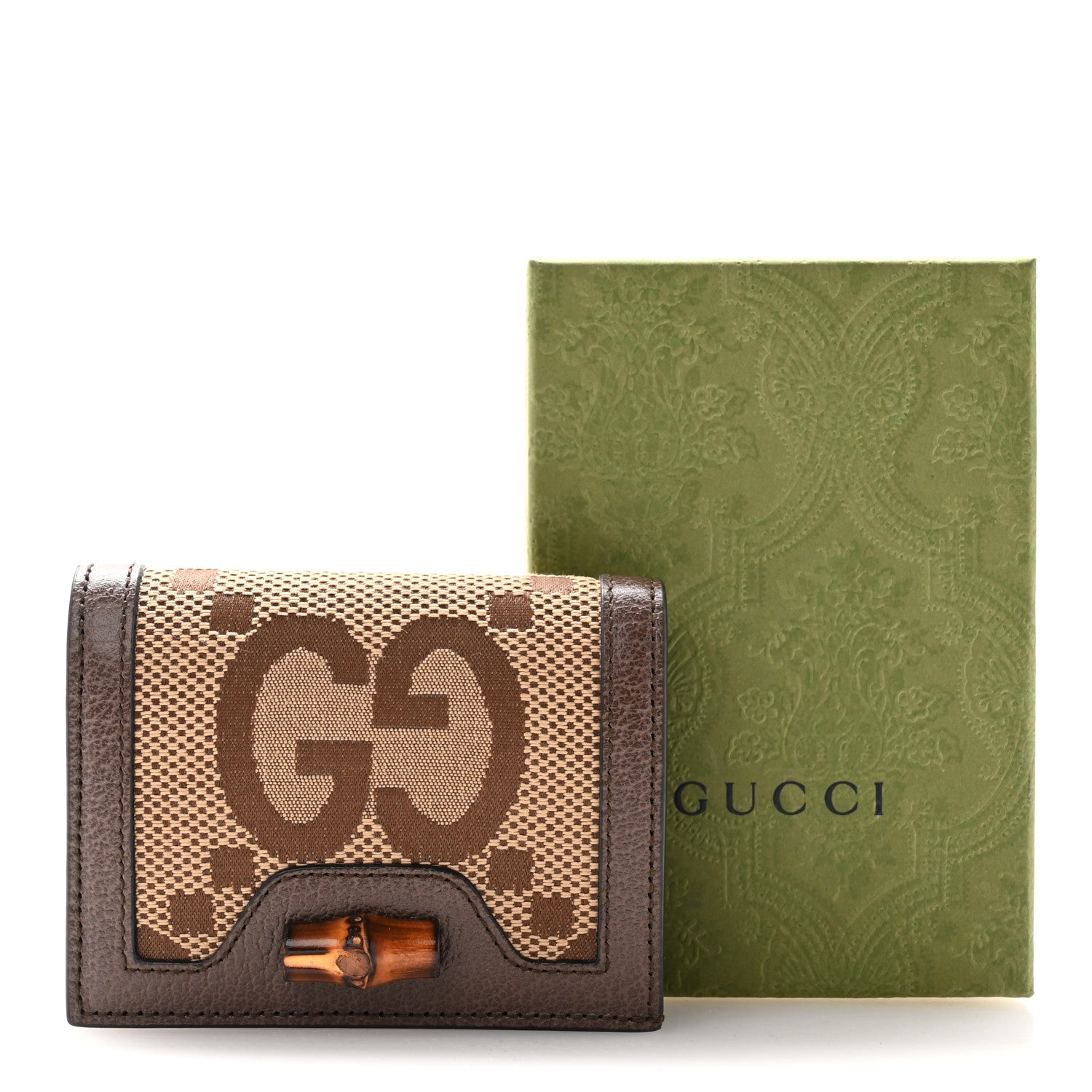 Gucci Monogram Jumbo GG Textured Dollar Calfskin Diana Card Case Wallet Camel Ebony New Acero 8 of 8