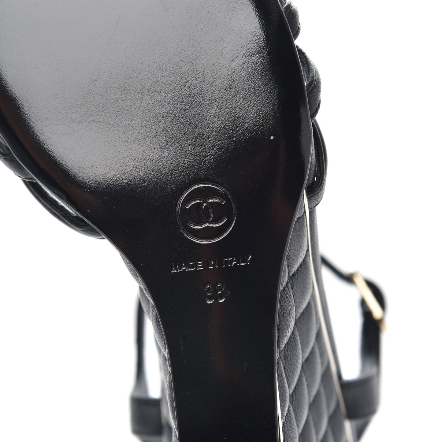 Lambskin Quilted Wedge Sandals 38 Black