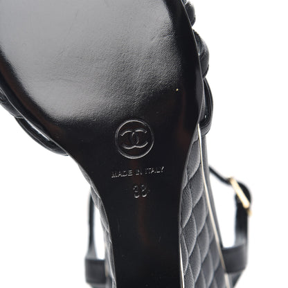 Chanel Lambskin Quilted Wedge Sandals 38 Black 6 of 9