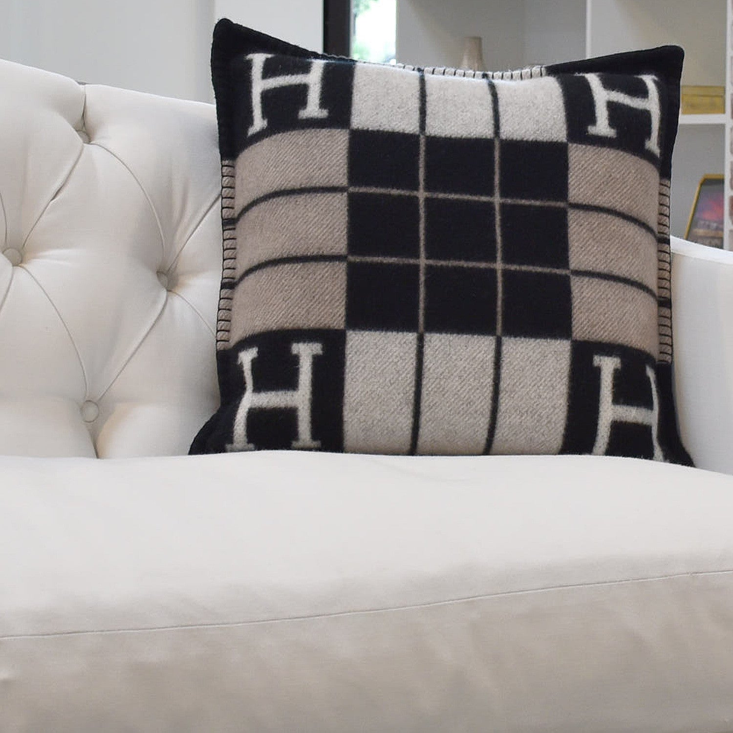 Hermes Wool Cashmere Avalon III Pillow PM Ecru Black 2 of 5