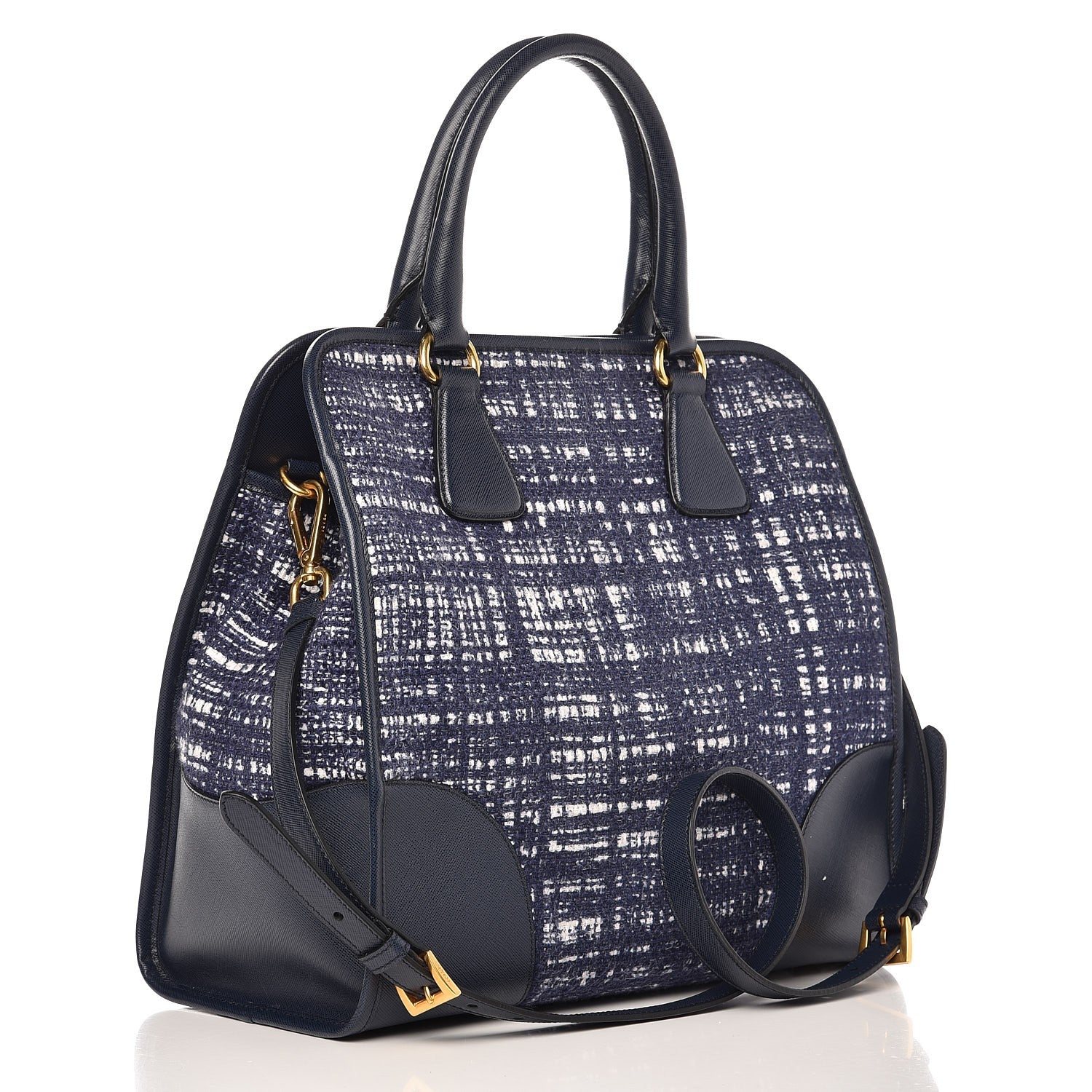 Prada Tela Tweed Saffiano Tote Bag Inchiostro 3 of 9