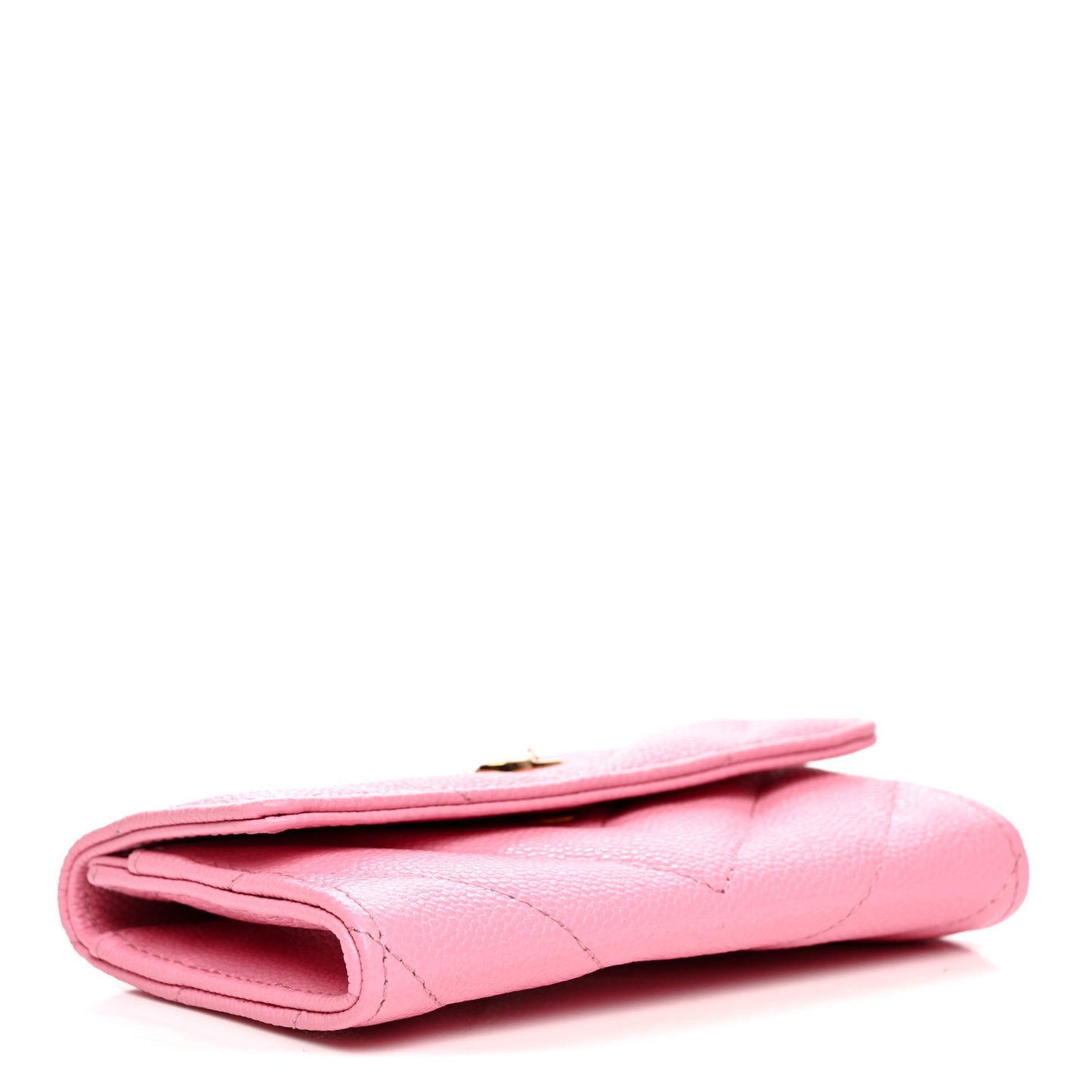 Shiny Caviar Chevron Quilted Flap Card Holder Pink