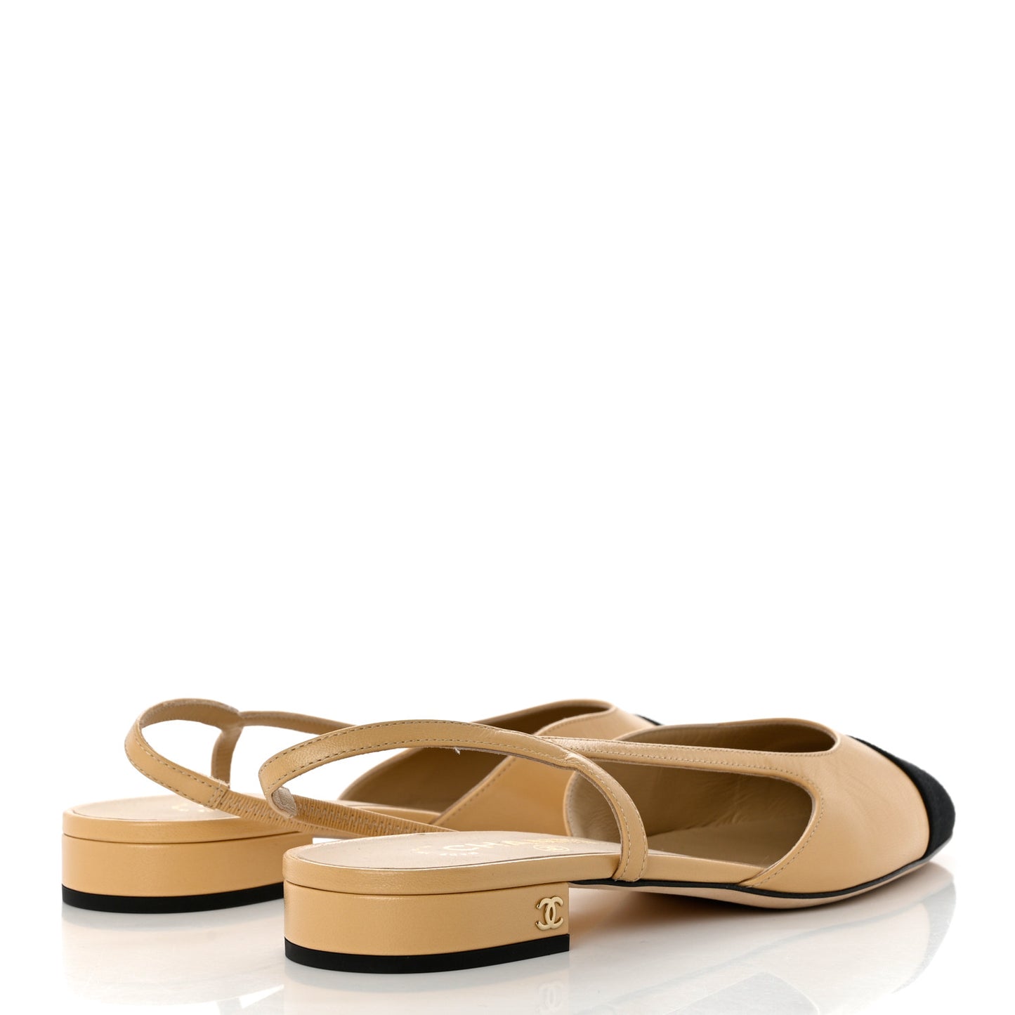 Lambskin Grosgrain Cap Toe CC Slingback Sandals 40.5 Beige Black