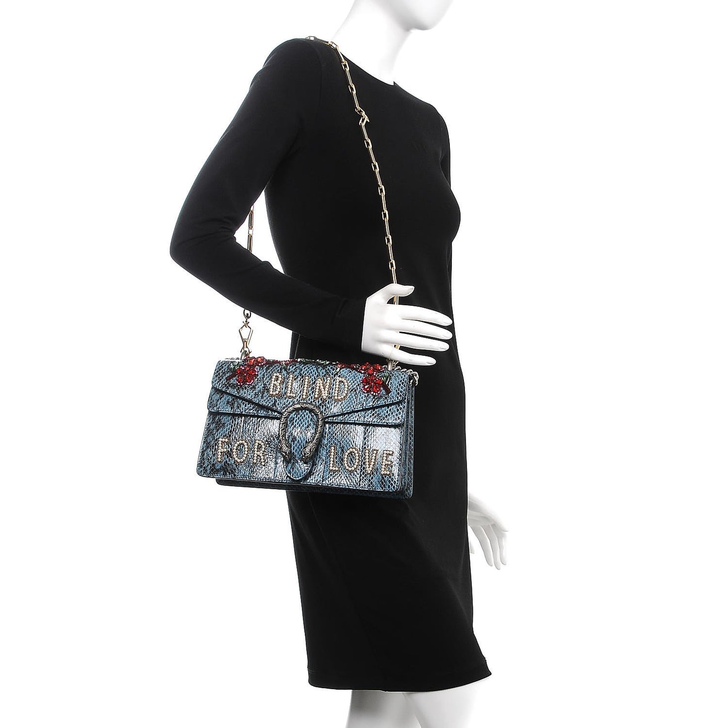 Snakeskin Blind For Love Embroidered Small Dionysus Shoulder Bag Ultramarine Multicolor