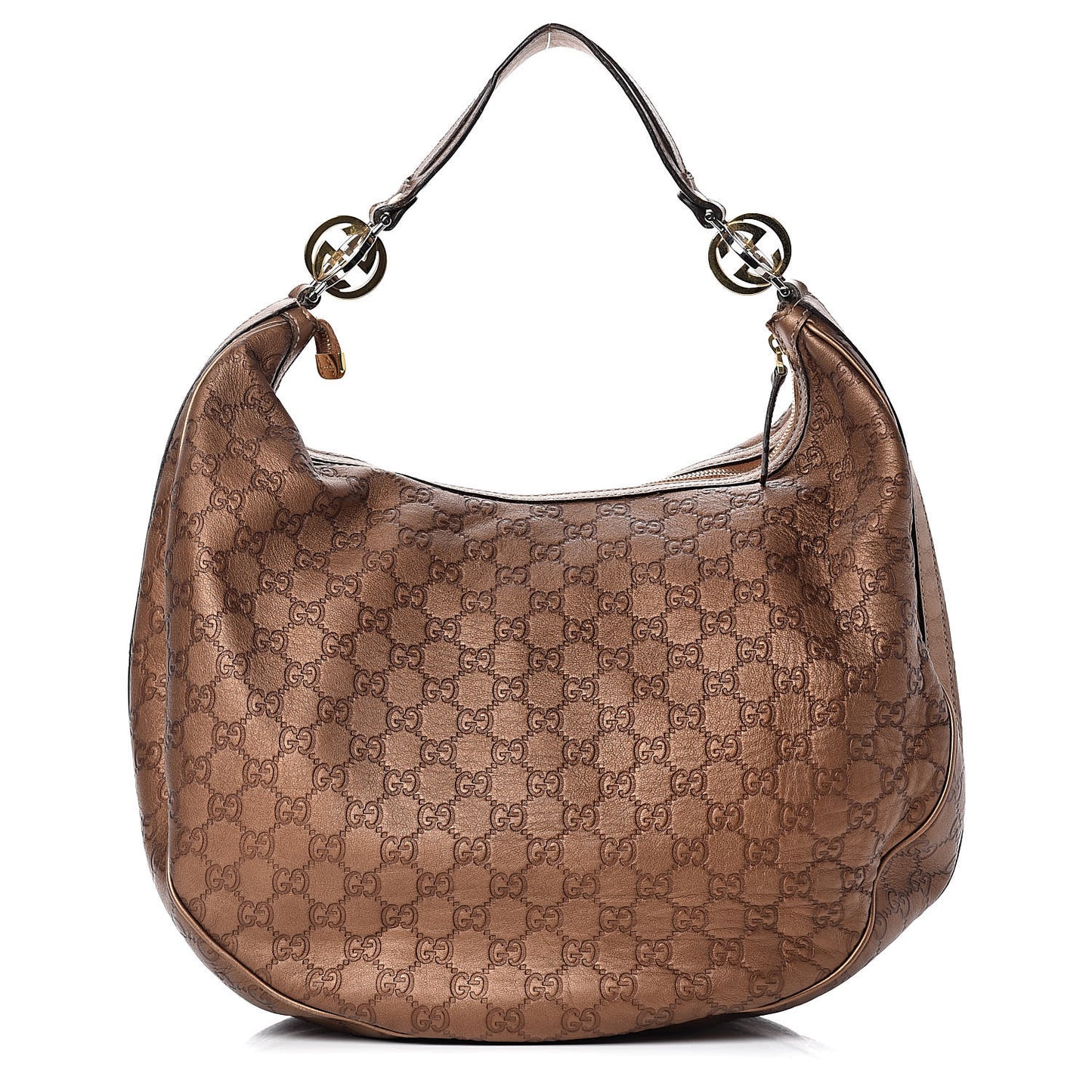 Metallic Guccissima Large GG Twins Hobo Bronze