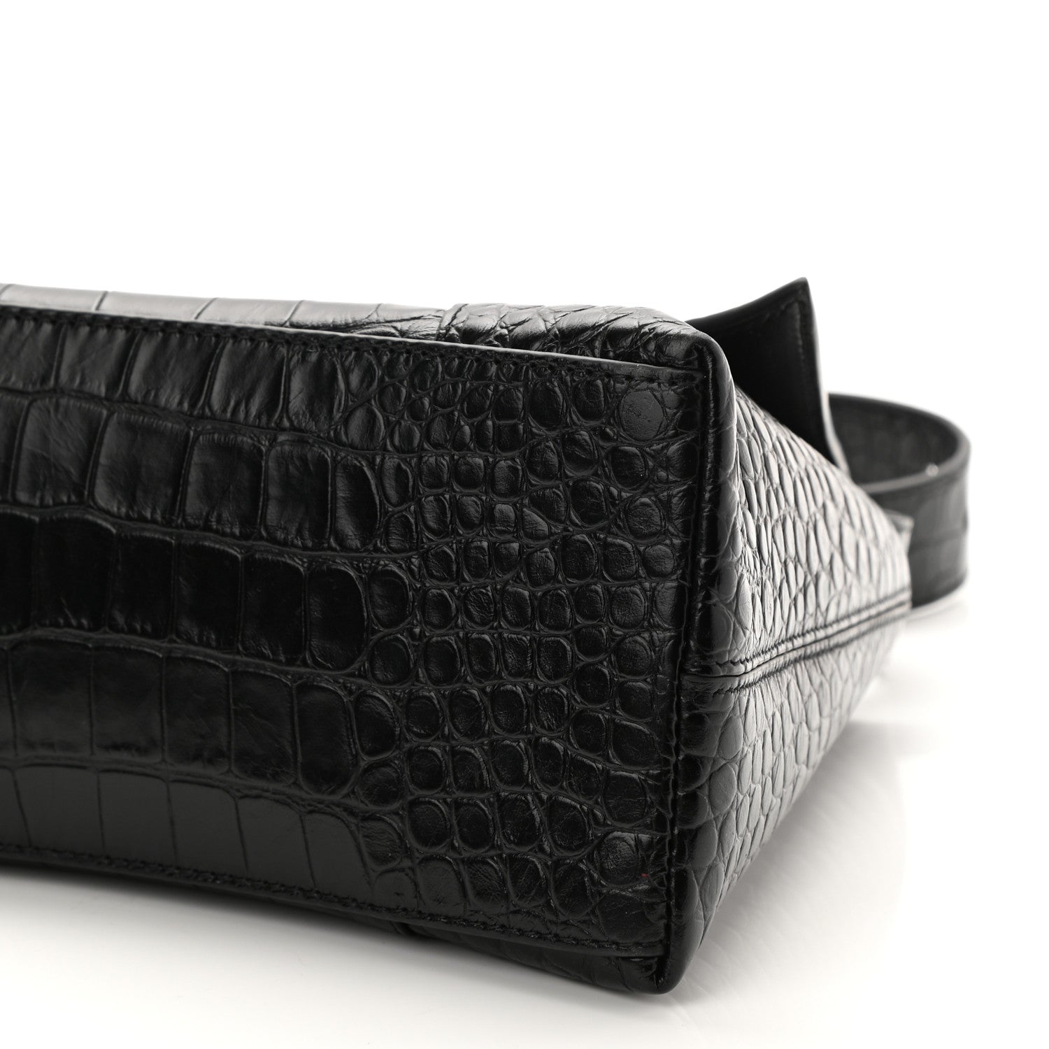 Balenciaga Extra Supple Calfskin Crocodile Embossed Monochrome Small Downtown Shoulder Bag Black 8 of 8