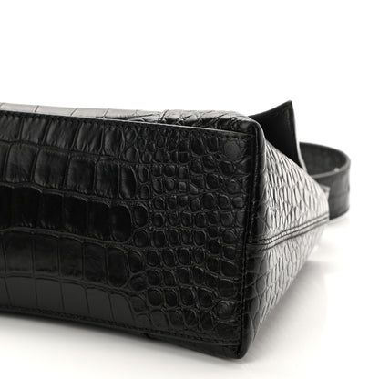 Balenciaga Extra Supple Calfskin Crocodile Embossed Monochrome Small Downtown Shoulder Bag Black 8 of 8
