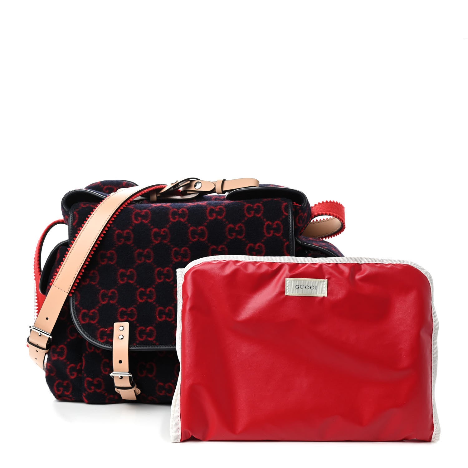 Gucci Wool GG Monogram Diaper Bag Navy Red 1 of 10