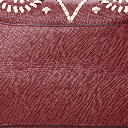 Prada Saffiano Embroidered Sound Twin Pocket Satchel Cherry Black 8 of 13