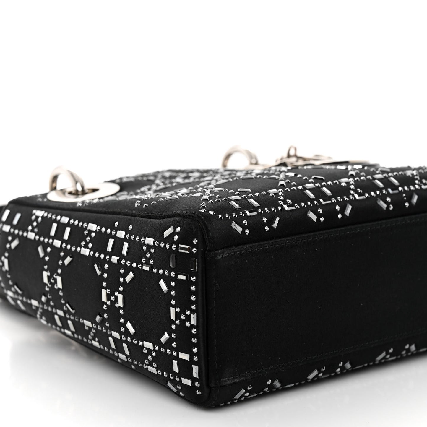 Satin Crystal Cannage Mini Lady Dior Black