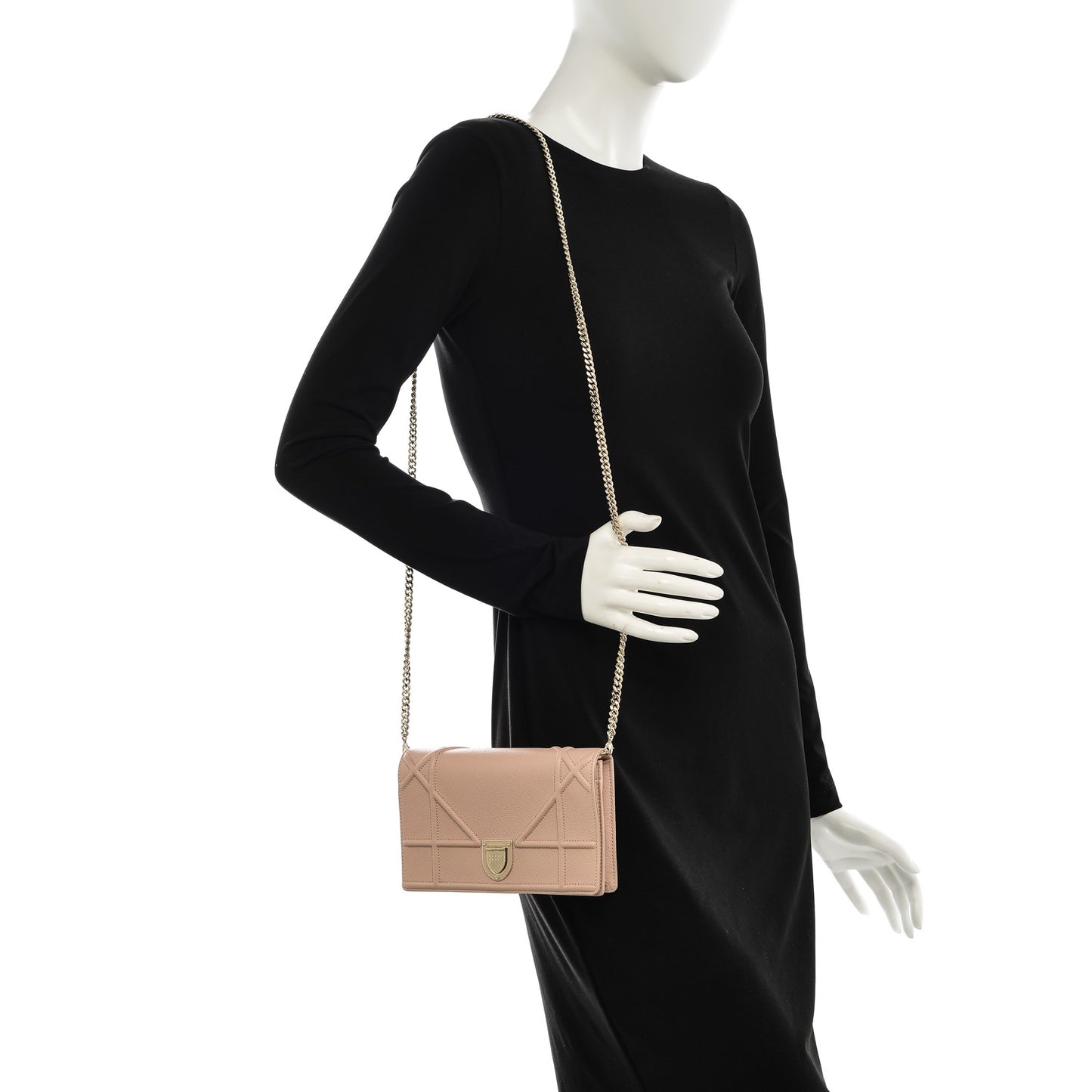 Grained Calfskin Diorama Wallet on Chain Pouch Nude
