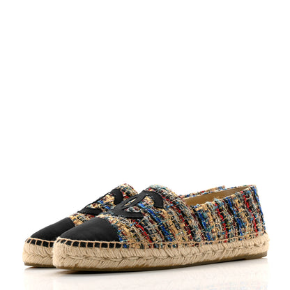 Chanel Tweed Grosgrain CC Espadrilles 39 Multicolor Black 3 of 10