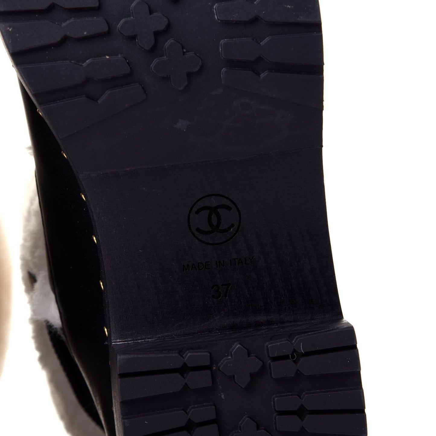 Shearling Chain Studded CC High Boot 37 Black