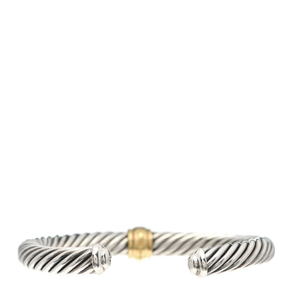 David Yurman Sterling Silver 18K Yellow Gold Diamond 7mm Cable Classics Station Bracelet 3 of 4