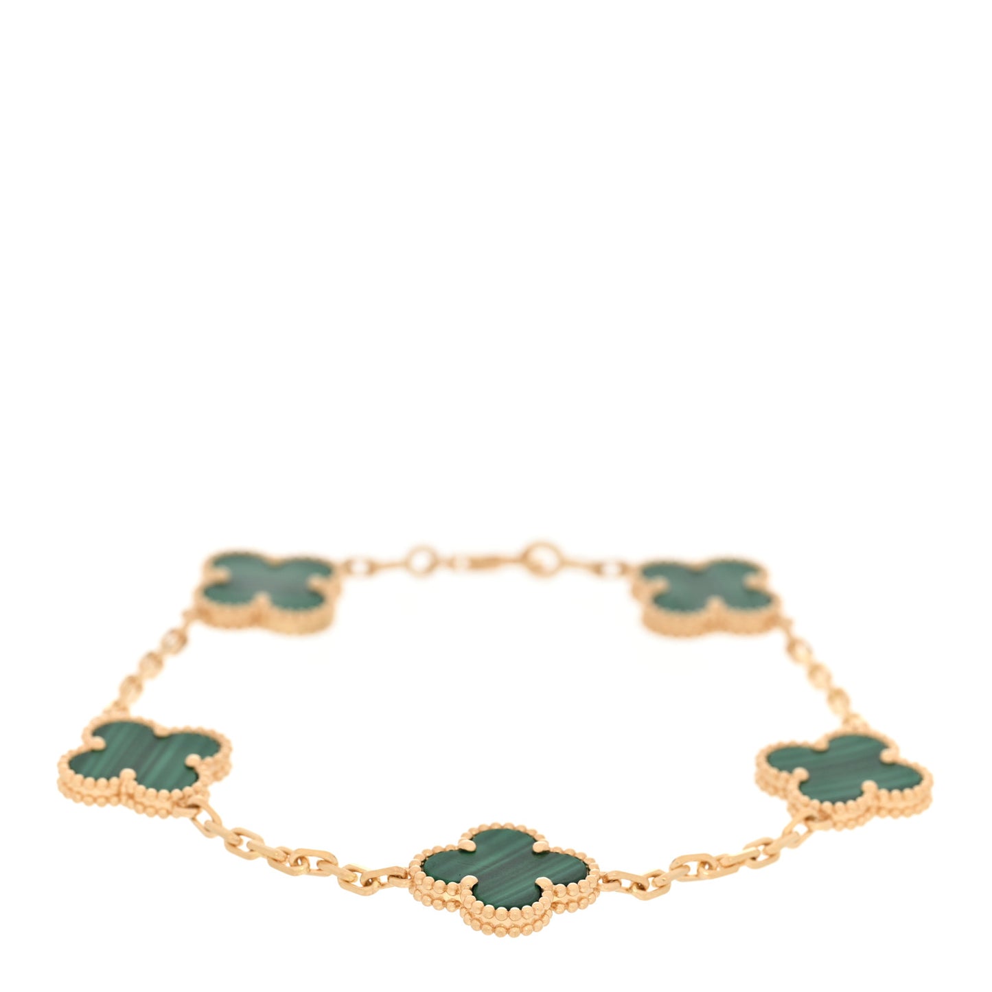 18K Yellow Gold Malachite 5 Motifs Vintage Alhambra Bracelet