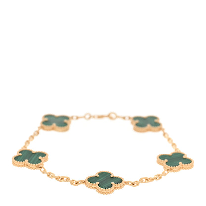Van Cleef & Arpels 18K Yellow Gold Malachite 5 Motifs Vintage Alhambra Bracelet 1 of 6