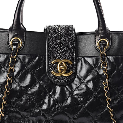 Chanel Glazed Calfskin Stingray Large Bindi CC Tote Black 10 of 11